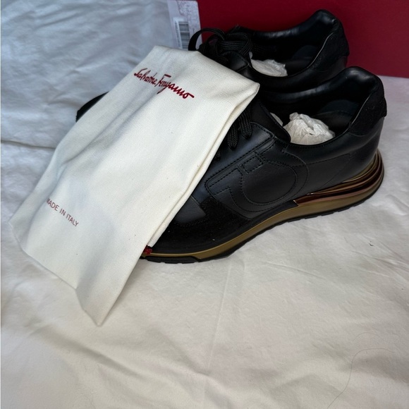 Salvatore Ferragamo black and gold tennis shoes! - Picture 2 of 11